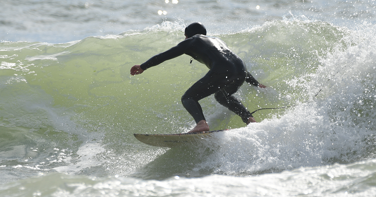 Winter surfing in the Pacific Ocean