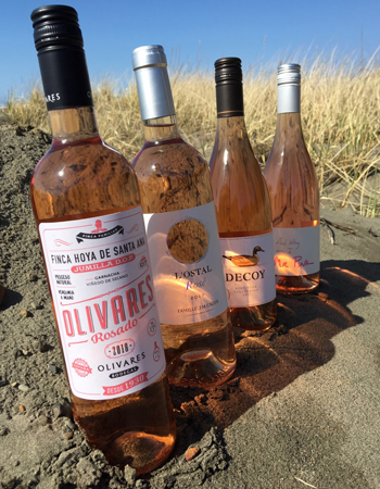 Wine bottles on the shores of the Pacific Ocean