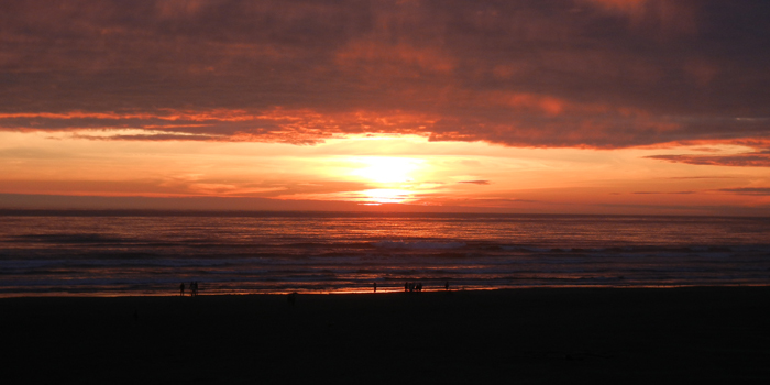 Orange-red sky as the sun sets at Seabrook