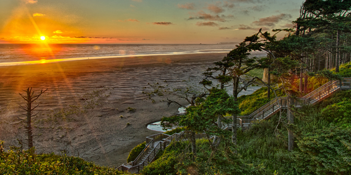 The sun setting over the Pacific Ocean
