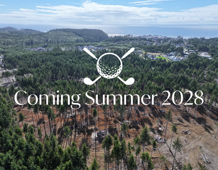 Aerial view of the future Seabrook short golf course site with the Pacific Ocean in the distance