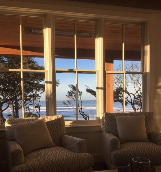 Ocean view through the window of Land's End Cottage